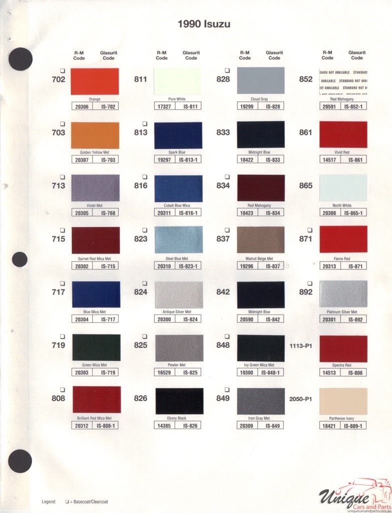 1990 Isuzu Paint Charts RM 1